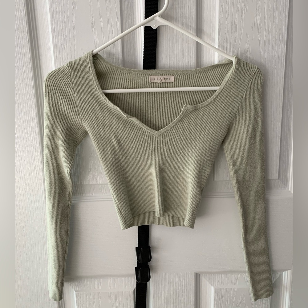LA Hearts by Pacsun light sage green fitted crop top with v neck